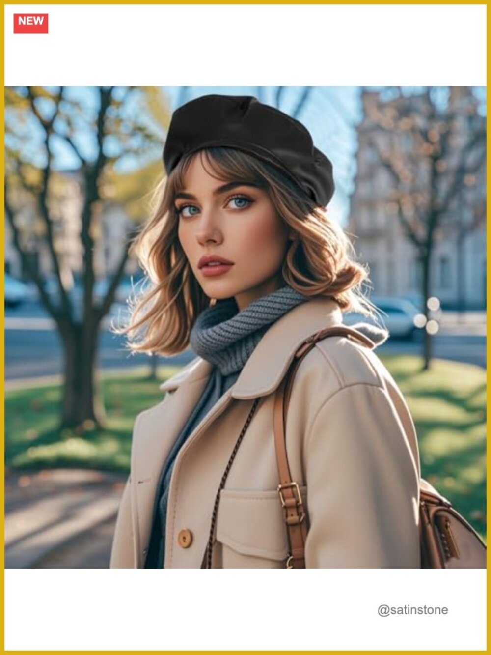 Women's PU Leather French Beret One Size Winter Hat - Picture 5 of 5
